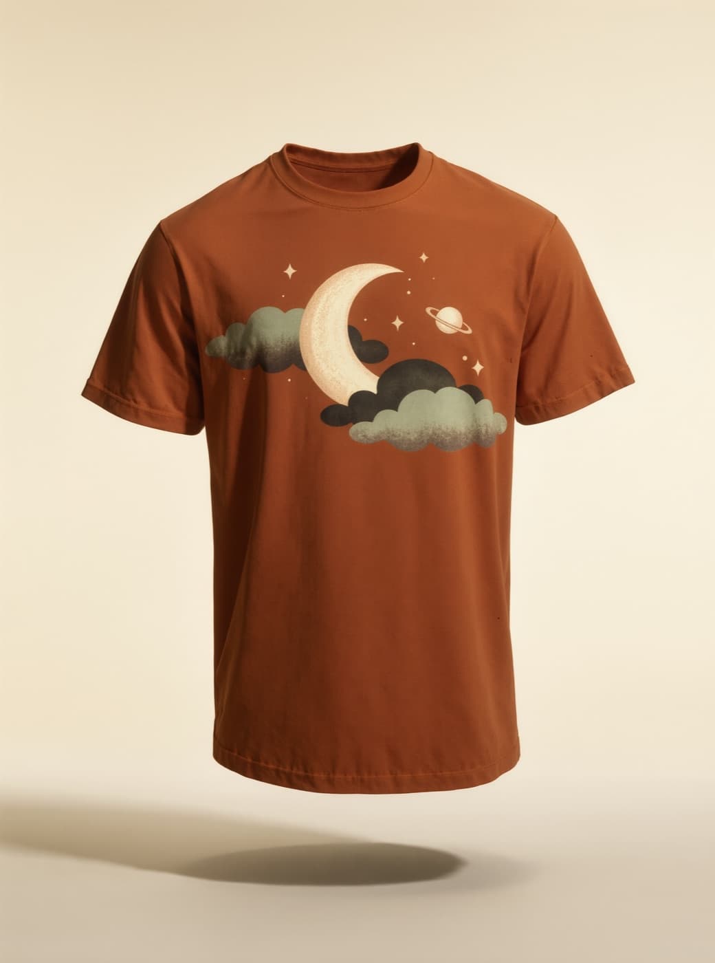 Ember Tee — an example t-shirt made with Baski, with a hand-illustrated crescent-moon print
